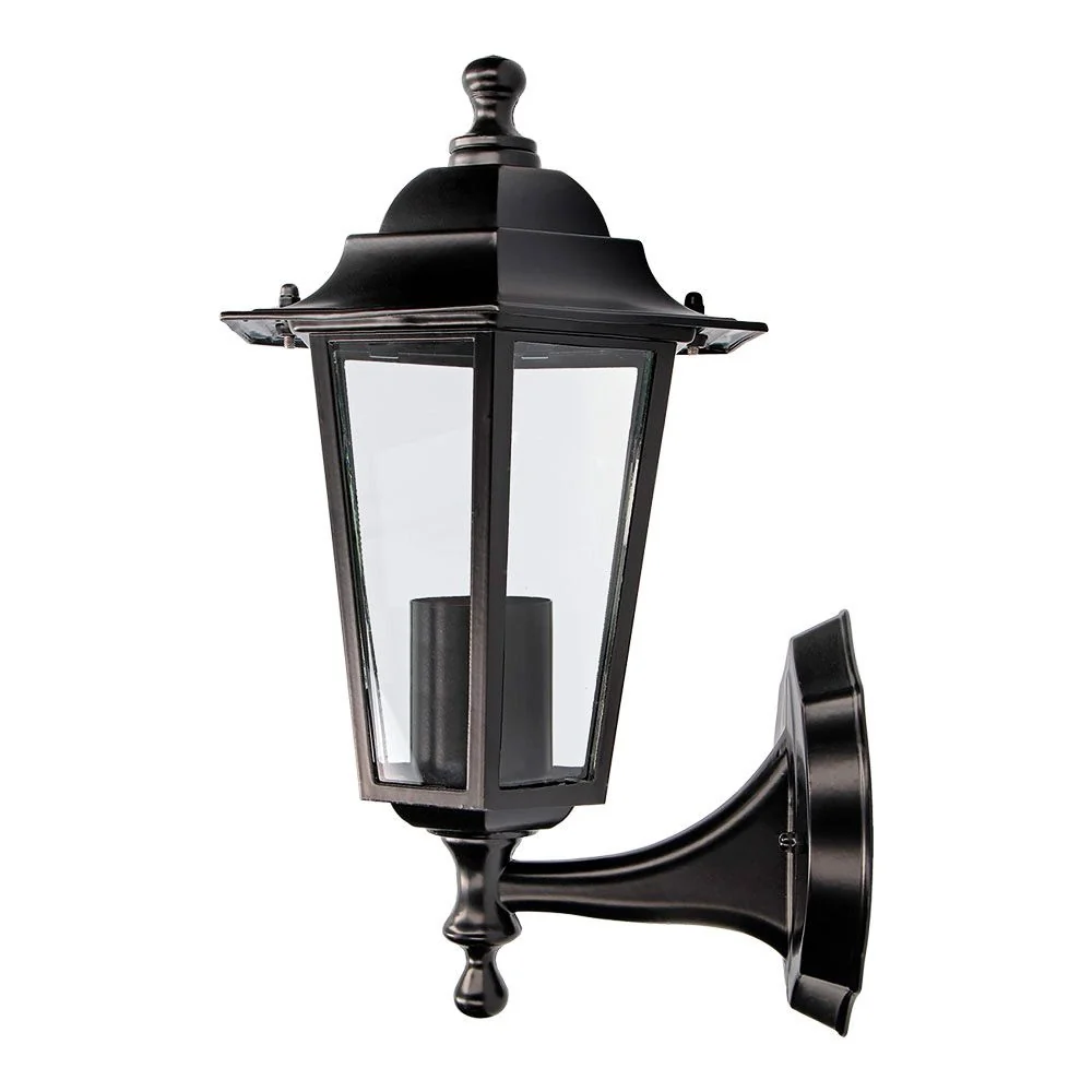 CANDEEIRO DE ALUMÍNIO E VIDRO PARA PAREDE. IP44 E27 60W COR PRETO