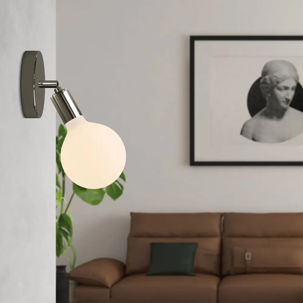 Candeeiro Fermaluce Snodo em metal com lâmpada Globo Porcelana - Preto pérola