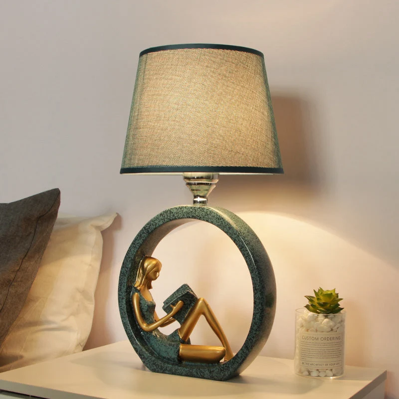 Candeeiro de Leitura Moderno Meisje - Candeeiro de Mesa de Resina com 1 Lâmpada e Abajur de Tecido Azul