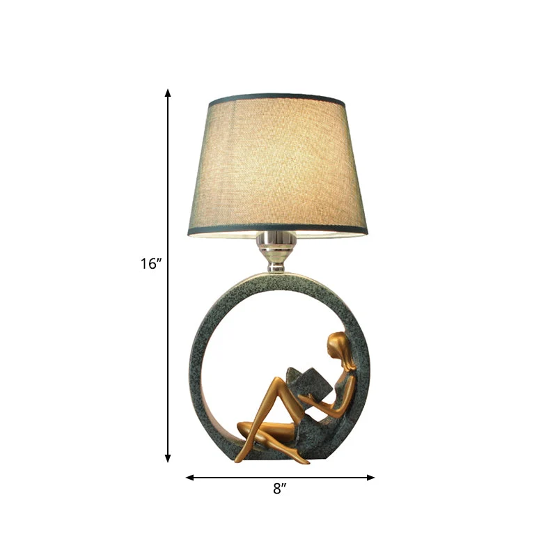 Candeeiro de Leitura Moderno Meisje - Candeeiro de Mesa de Resina com 1 Lâmpada e Abajur de Tecido Azul