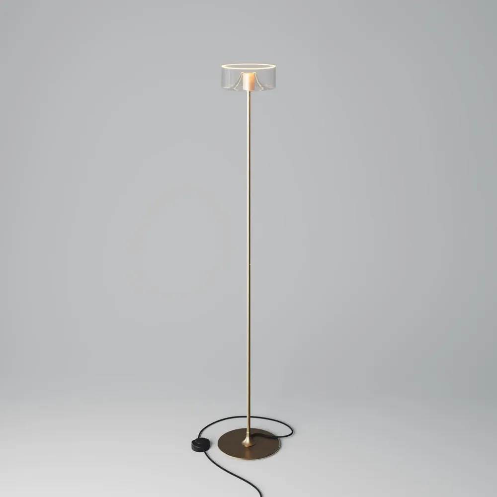 Candeeiro de pé MAG-Y com base redonda em metal e lâmpada LED Ghost - Bronze escovado