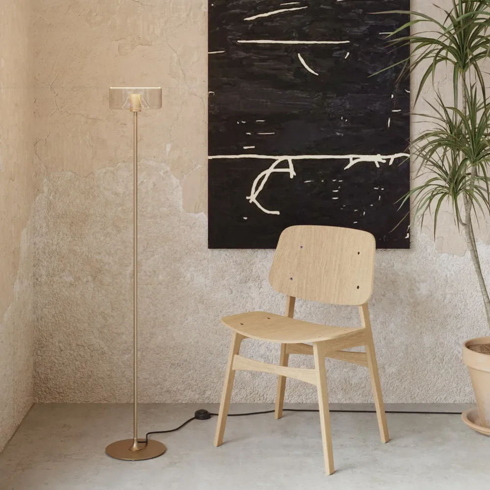 Candeeiro de pé MAG-Y com base redonda em metal e lâmpada LED Ghost - Bronze escovado