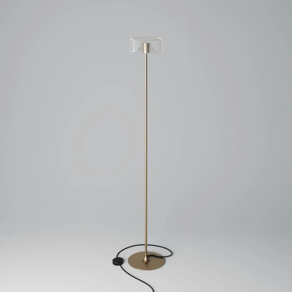 Candeeiro de pé MAG-Y com base redonda em metal e lâmpada LED Ghost - Bronze escovado