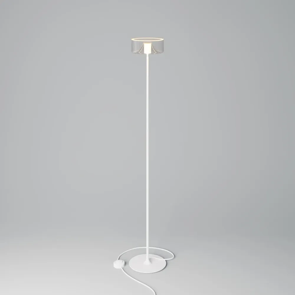 Candeeiro de pé MAG-Y com base redonda em metal e lâmpada LED Ghost - Branco mate