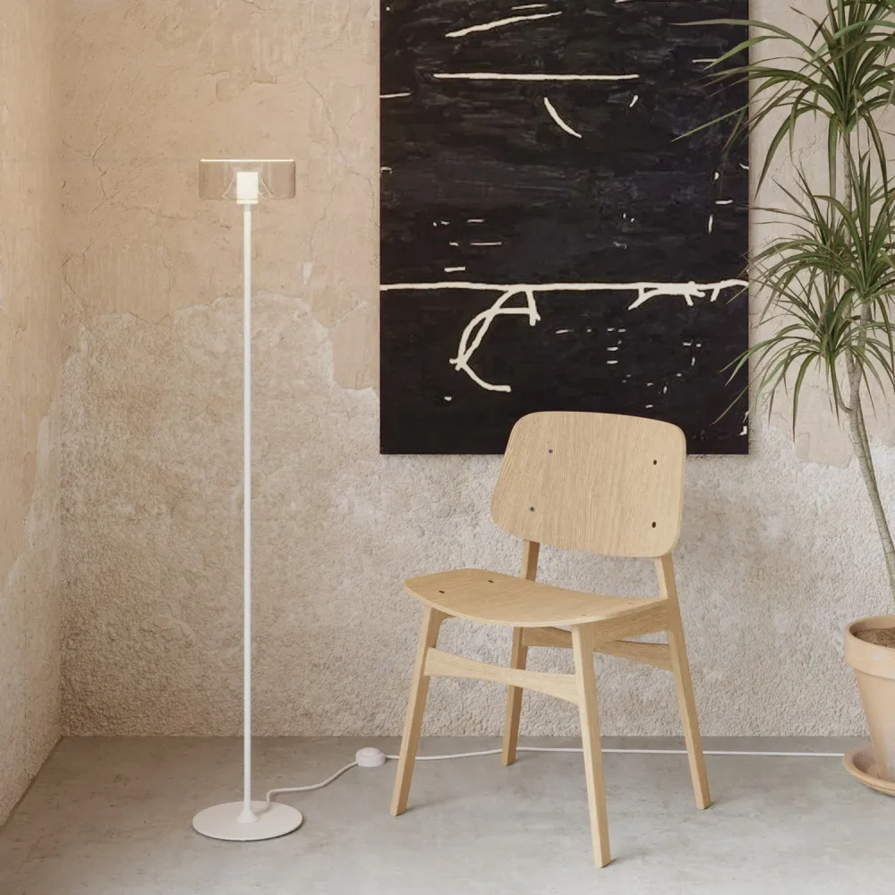 Candeeiro de pé MAG-Y com base redonda em metal e lâmpada LED Ghost - Branco mate