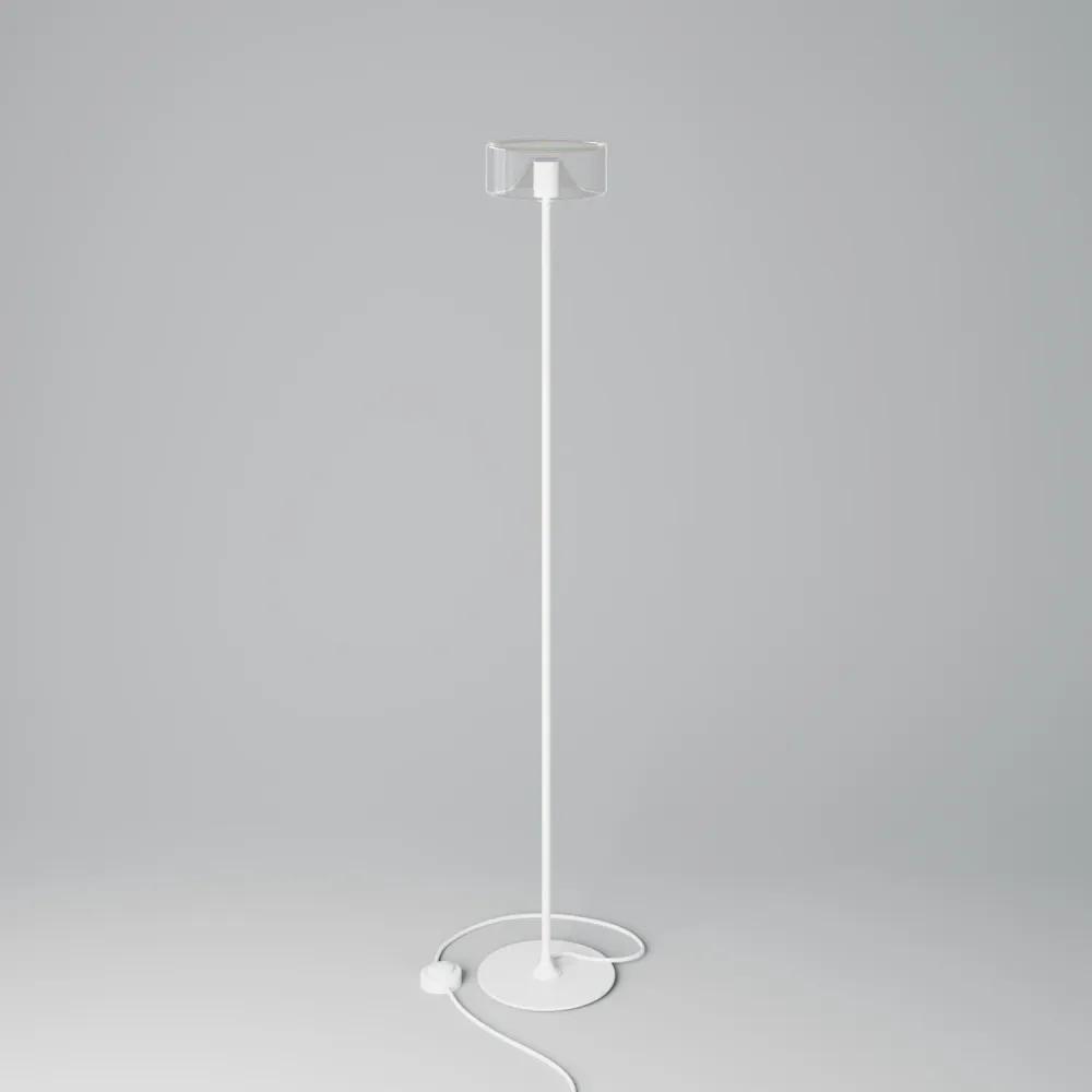 Candeeiro de pé MAG-Y com base redonda em metal e lâmpada LED Ghost - Branco mate