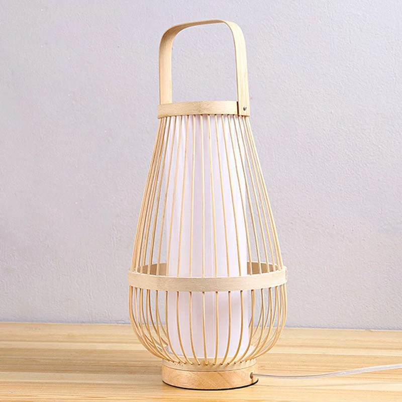 Candeeiro de Mesa em Bambu em Forma de Minhoca - Luz Minimalista para Mesa de Cabeceira em Madeira