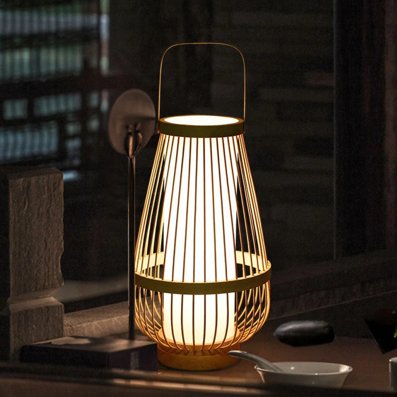 Candeeiro de Mesa em Bambu em Forma de Minhoca - Luz Minimalista para Mesa de Cabeceira em Madeira