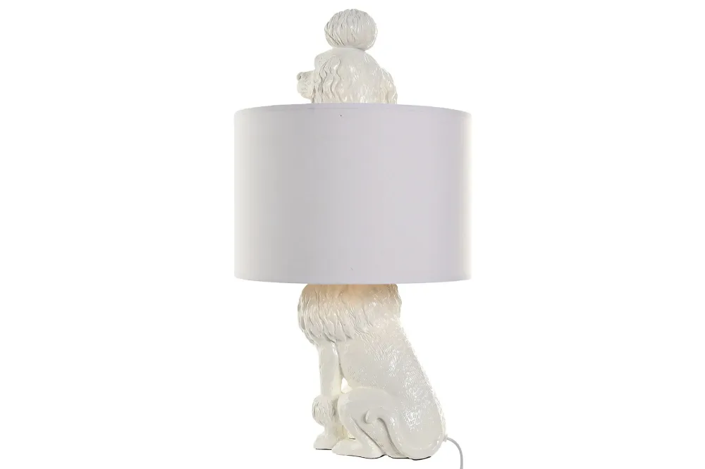 Candeeiro de mesa com caniche branco