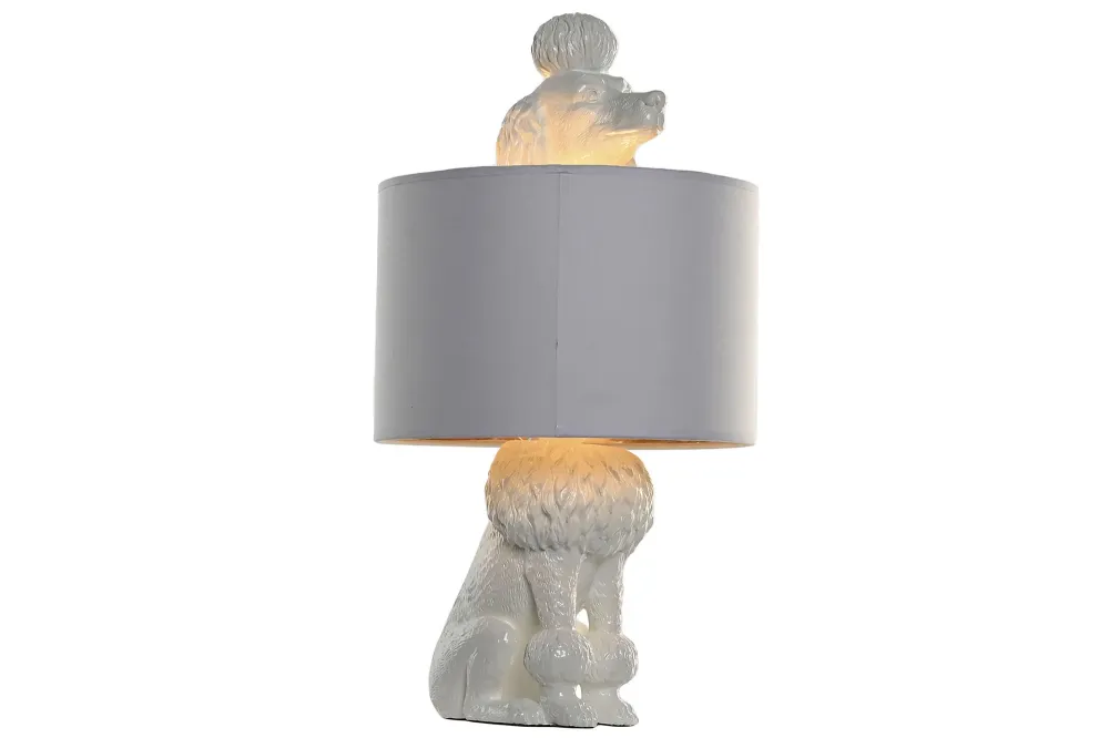Candeeiro de mesa com caniche branco