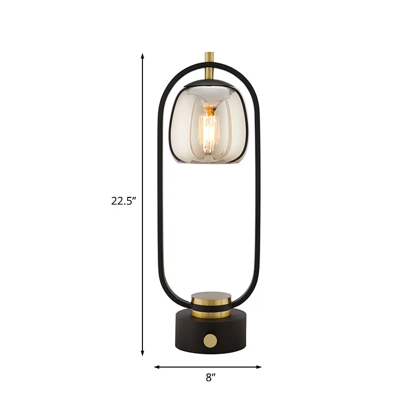 Candeeiro de Mesa com Vidro Espelhado Cinzento Rocha - Candeeiro de Leitura com Estrutura Oval Preta