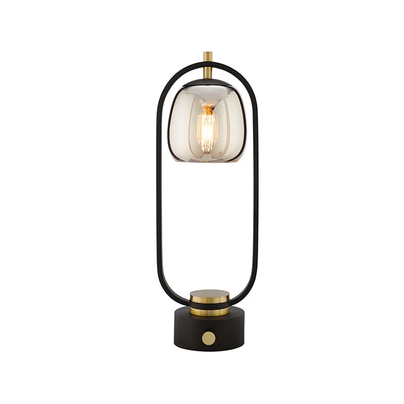 Candeeiro de Mesa com Vidro Espelhado Cinzento Rocha - Candeeiro de Leitura com Estrutura Oval Preta
