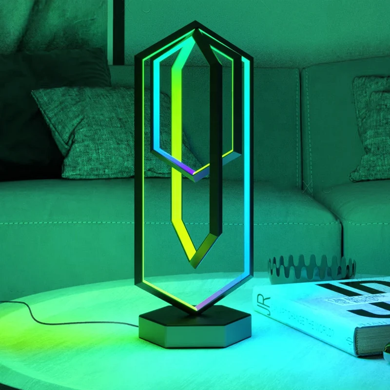 Candeeiro de mesa geométrico com iluminação LED inteligente