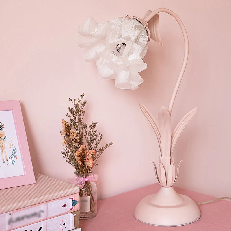 Candeeiro de Mesa Lírio Rosa - Jardim Coreano Vidro Opala Luminária Ambiente