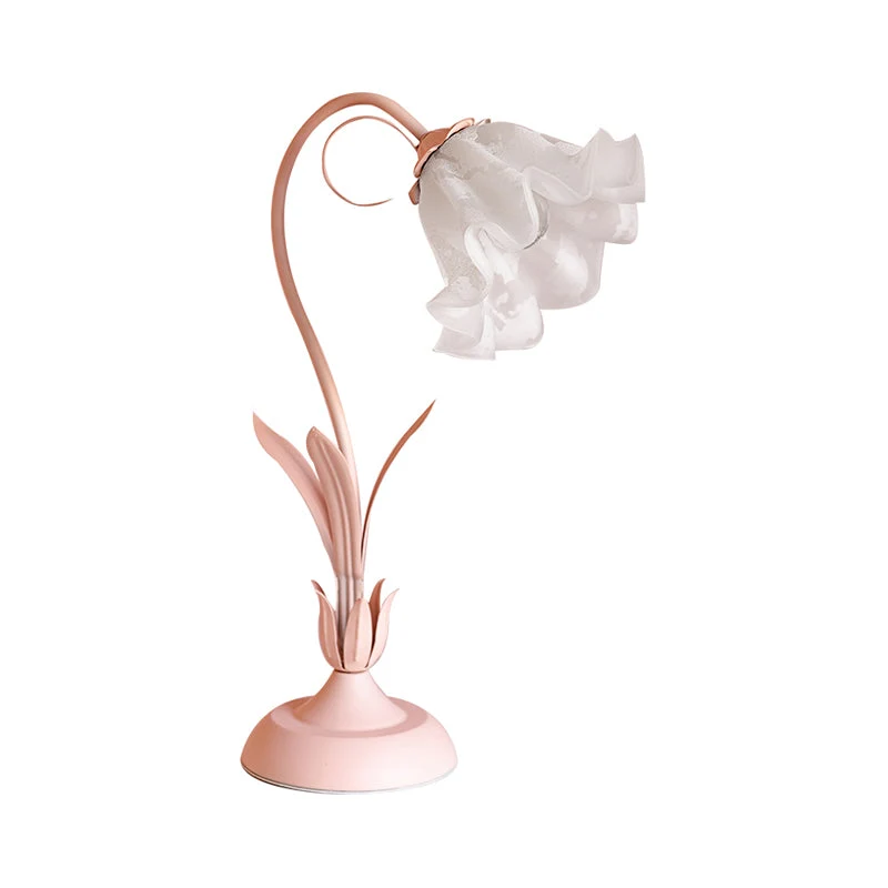 Candeeiro de Mesa Lírio Rosa - Jardim Coreano Vidro Opala Luminária Ambiente
