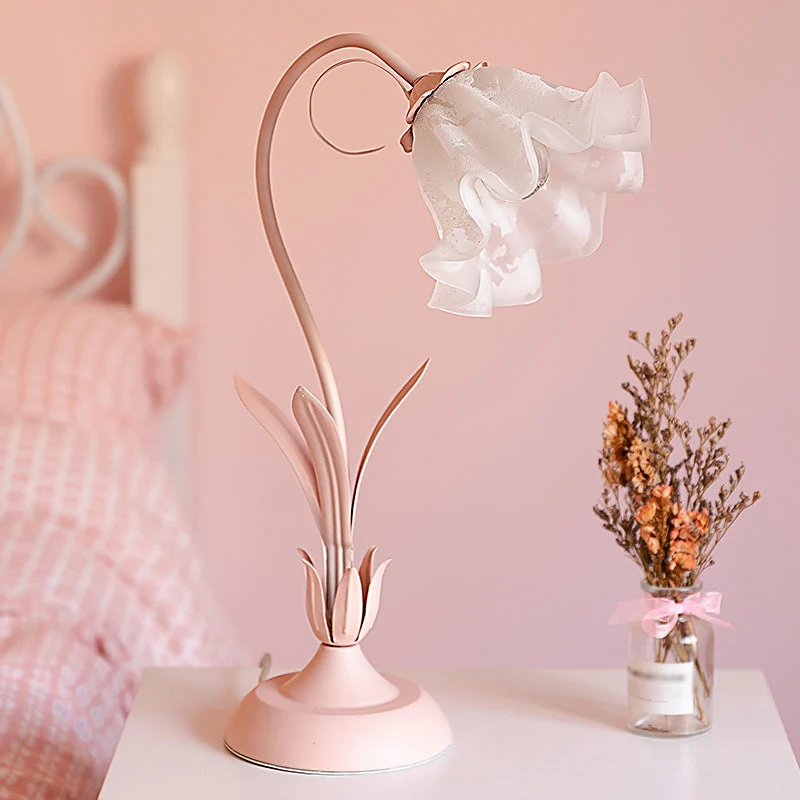 Candeeiro de Mesa Lírio Rosa - Jardim Coreano Vidro Opala Luminária Ambiente