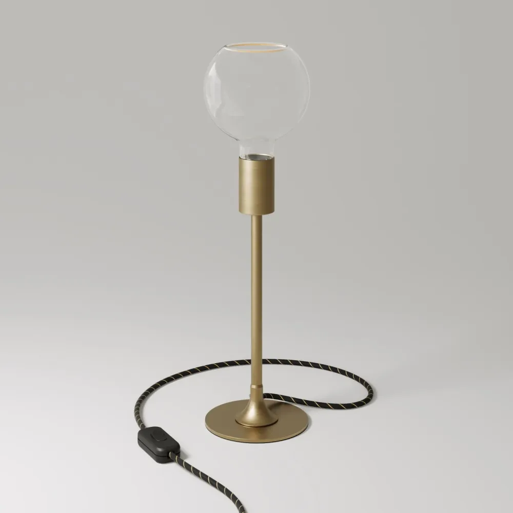 Candeeiro de mesa MAG-Y com base redonda em metal e lâmpada Ghost G05 transparente - Bronze escovado
