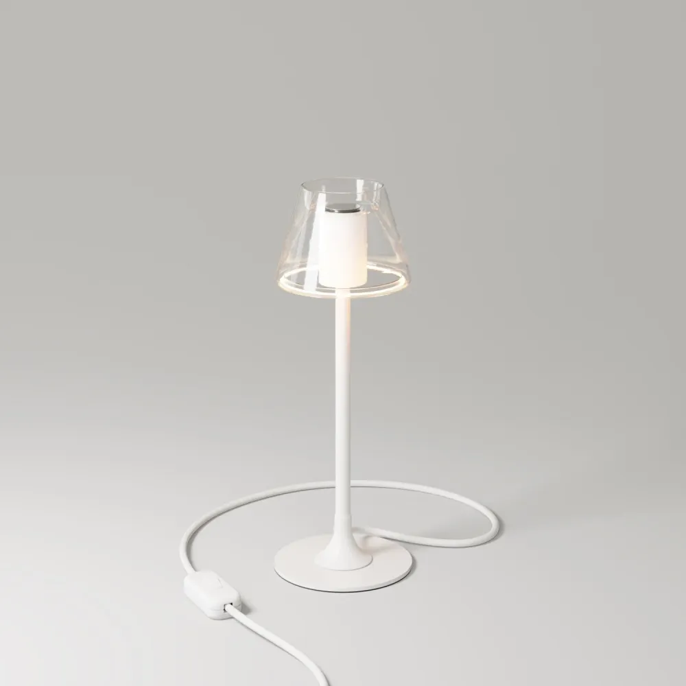 Candeeiro de mesa MAG-Y G07 com base metálica redonda - Branco opaco