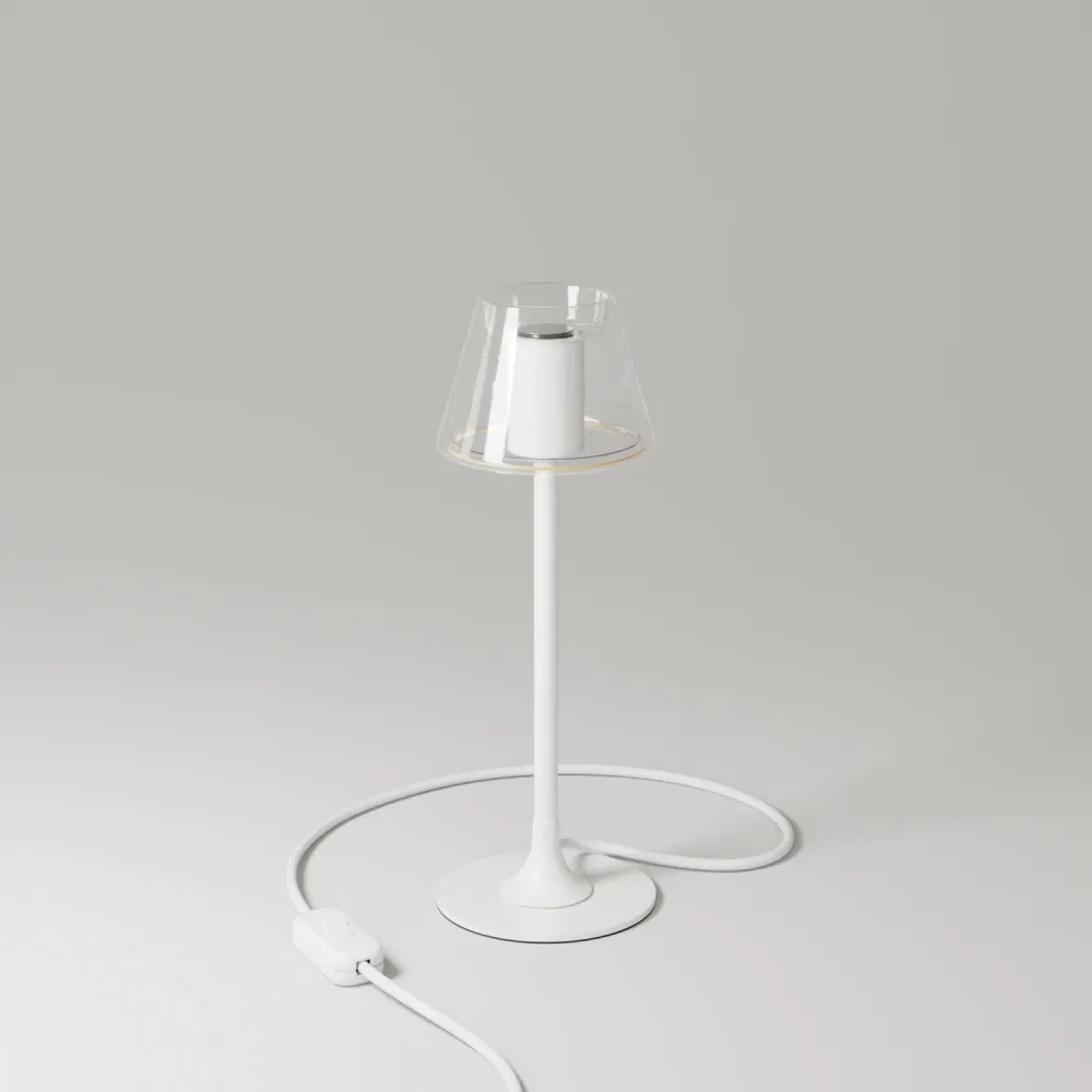 Candeeiro de mesa MAG-Y G07 com base metálica redonda - Branco opaco