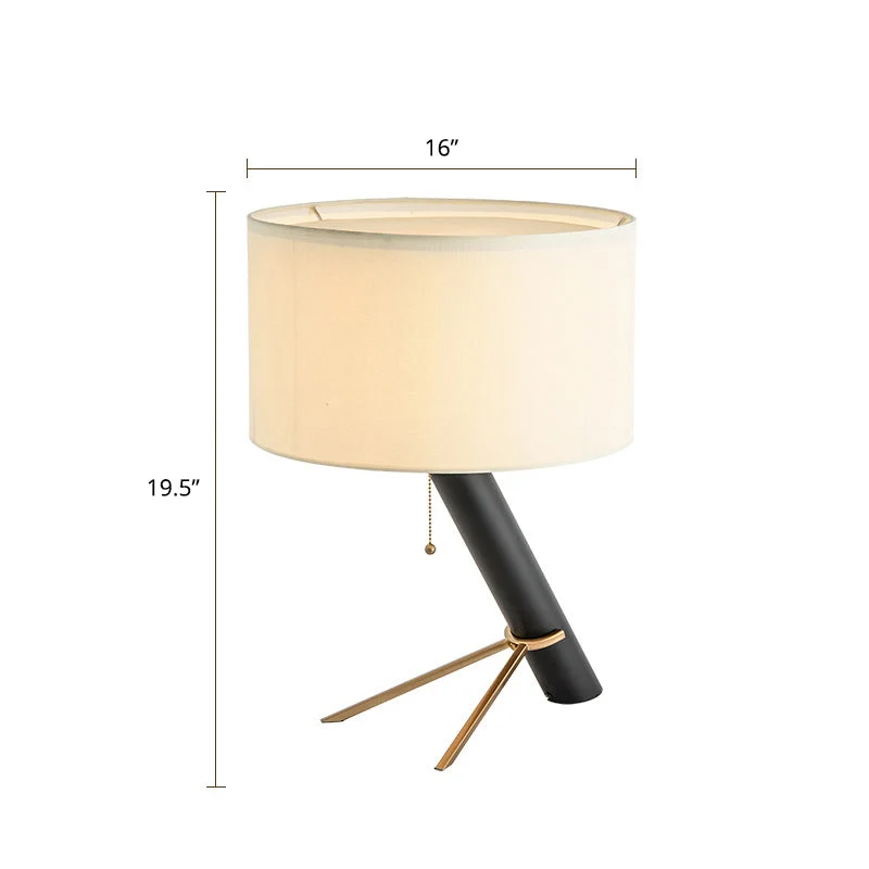 Candeeiro de mesa minimalista com tripé - Candeeiro metálico preto com cúpula redonda de tecido
