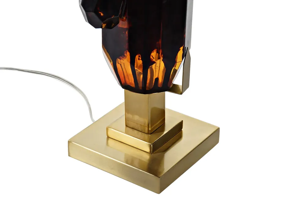 Candeeiro de mesa em vidro âmbar e metal