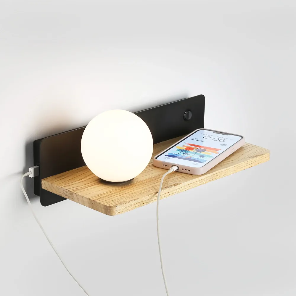 Candeeiro de parede bola de cristal com porta USB "Nonna" - G9