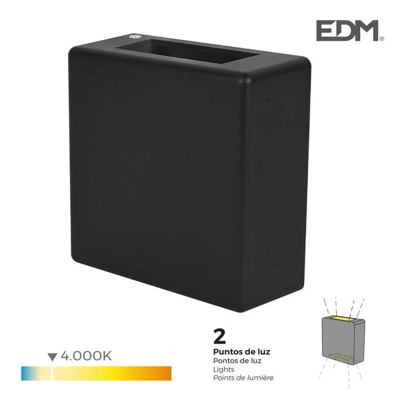 Candeeiro de parede Led 3w 85lm 4.000k Luz do dia Quadrado 2 Projecções Edm