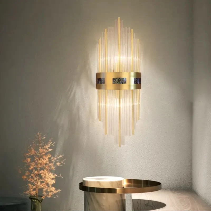 Candeeiro de Parede LED Crystal Kristal Dourado, Sala de Estar/Quarto, Metal/Acrílico