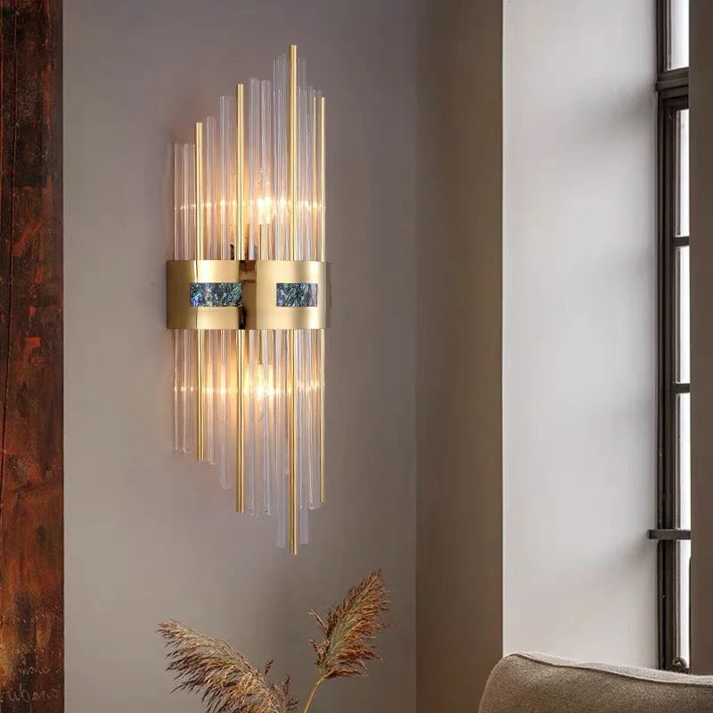 Candeeiro de Parede LED Crystal Kristal Dourado, Sala de Estar/Quarto, Metal/Acrílico