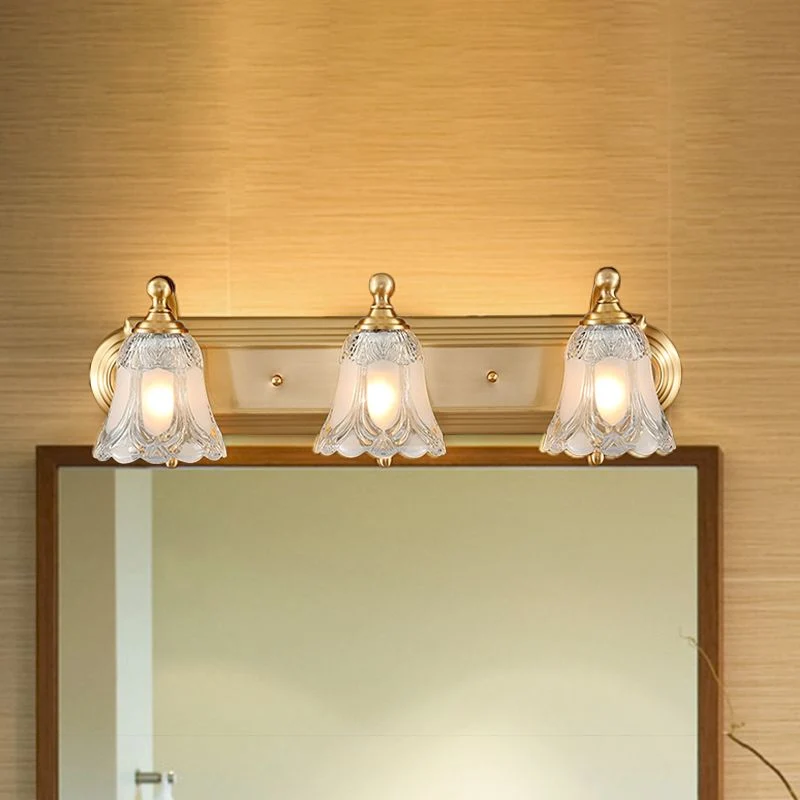 Candeeiro de parede moderno com flor LED dourado para casa de banho em metal e cristal
