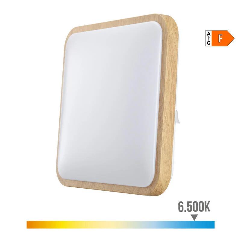 Candeeiro de parede quadrado de superfície Led 18w 1820lm 6400k 33x33x7cm Efeito madeira Edm