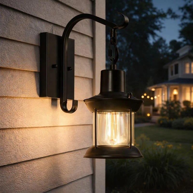 Candeeiro de Parede Vintage Lantaarn LED Preto Quarto/Sala Madeira Metal