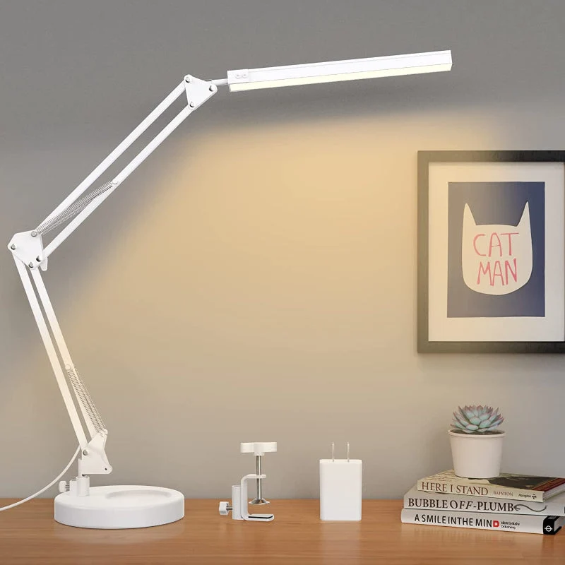 Candeeiro de Secretária LED - Candeeiro de Mesa com Presilha e Braço Articulado