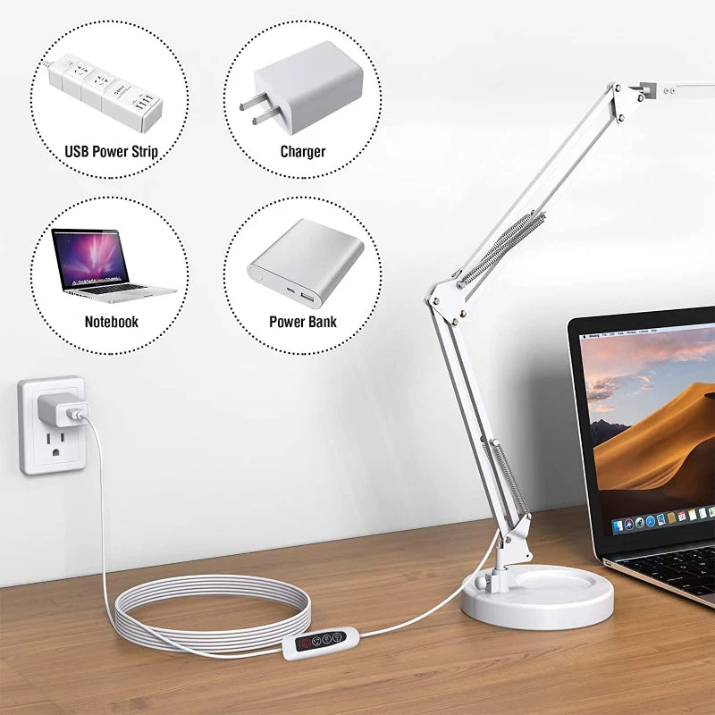 Candeeiro de Secretária LED - Candeeiro de Mesa com Presilha e Braço Articulado