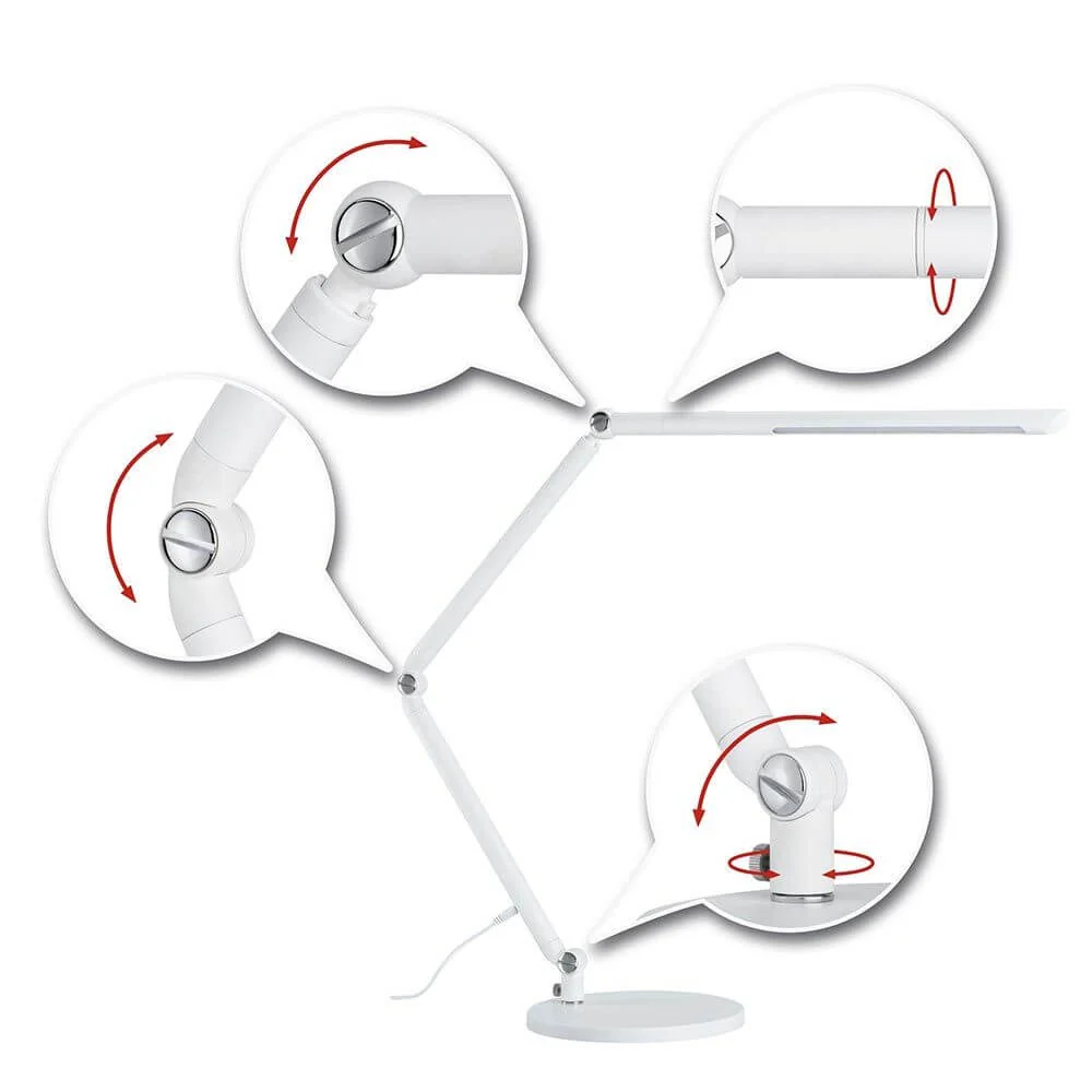 Candeeiro de secretária LED FlexBar branco com regulador de intensidade de 3 fases