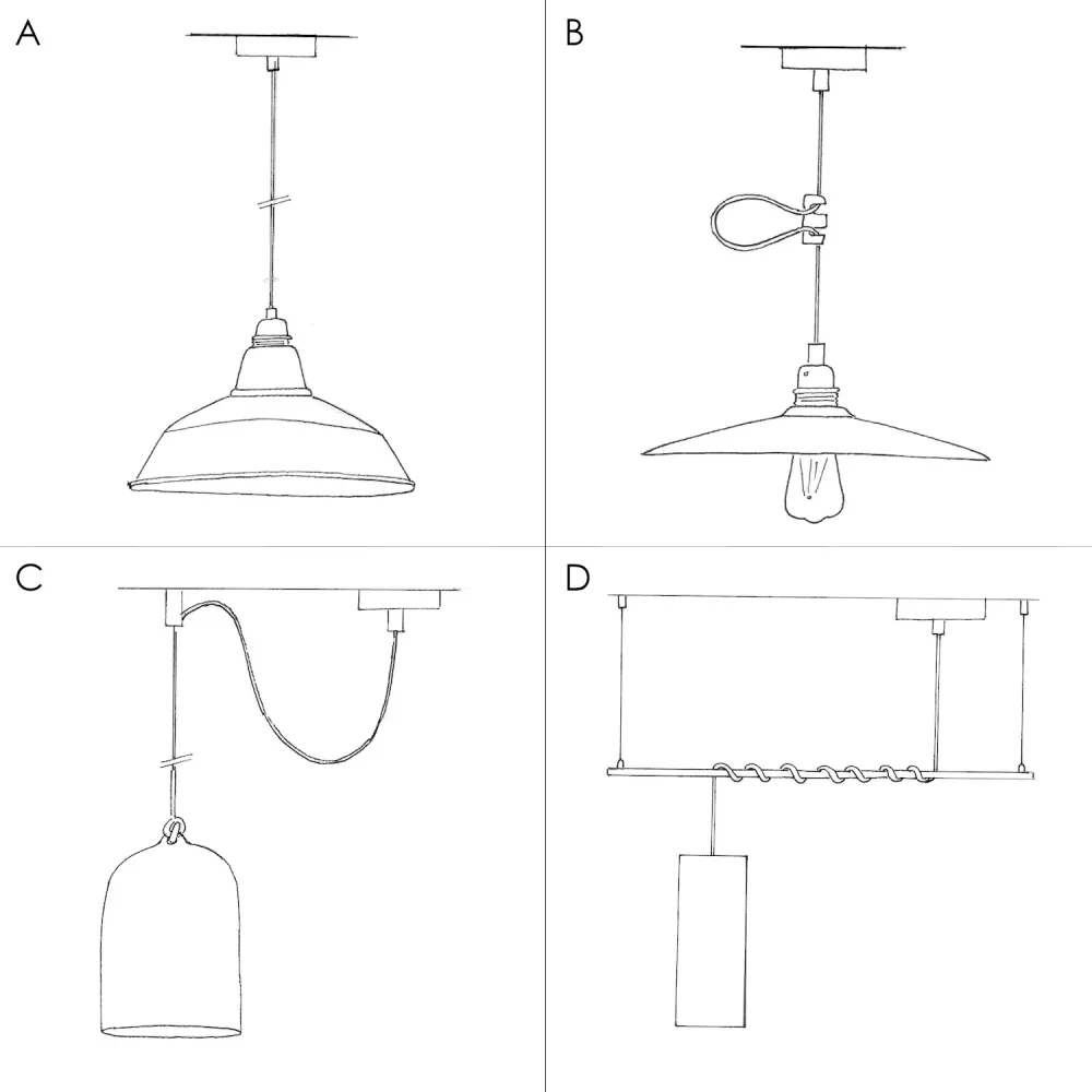 Candeeiro suspenso com cabo têxtil, abat-jour em gaiola Ghostbell XL e detalhes em metal - Preto