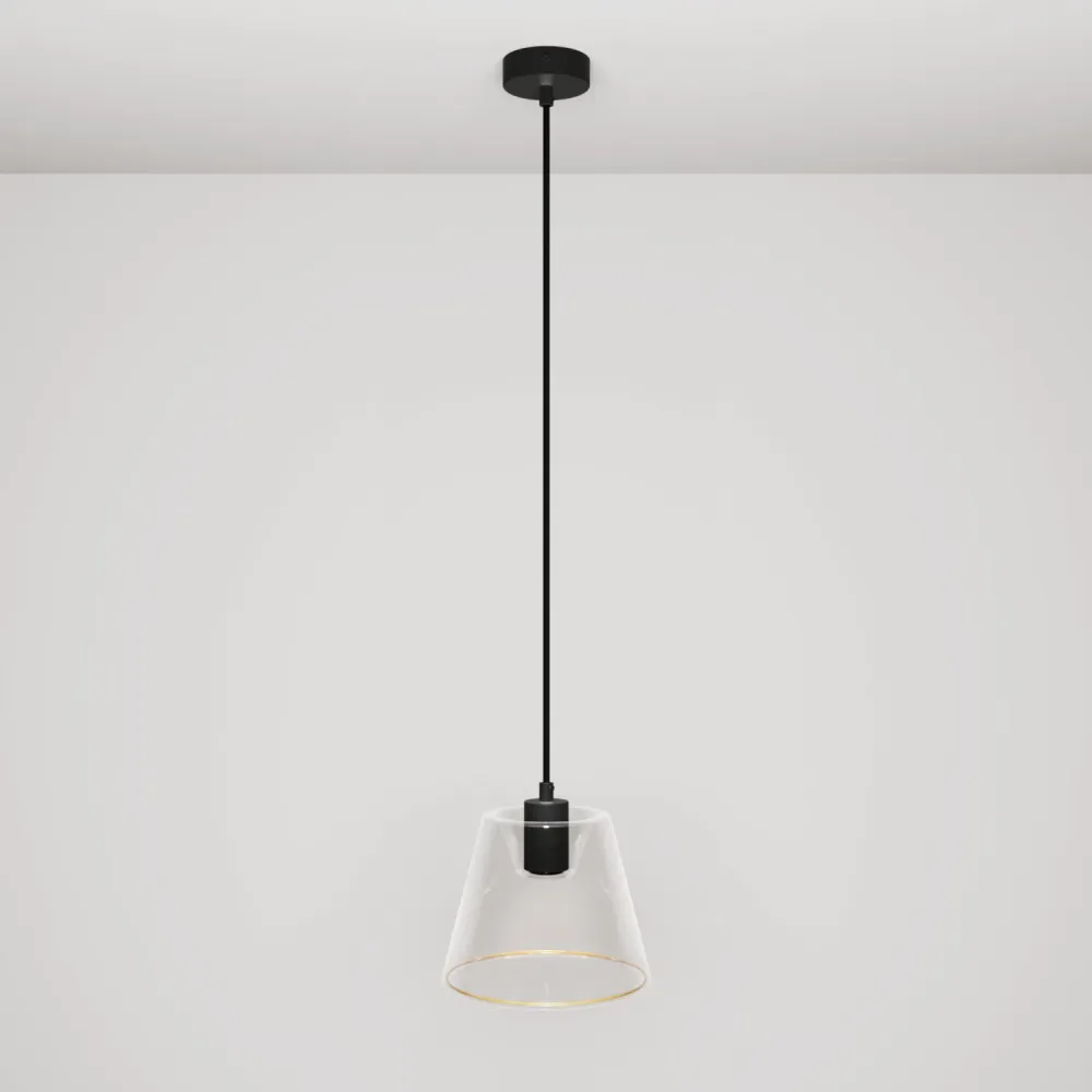 Candeeiro suspenso com lâmpada Ghost cónica transparente - Preto