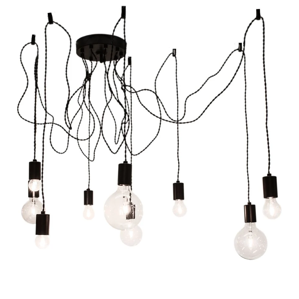 Candeeiro de suspensão Spindelon 9-luz preto