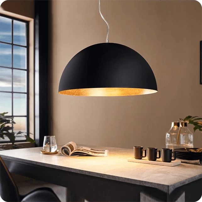Candeeiro de Tecto Suspenso Eglo Gaetano 1 Preto Ouro Ø530mm 94936