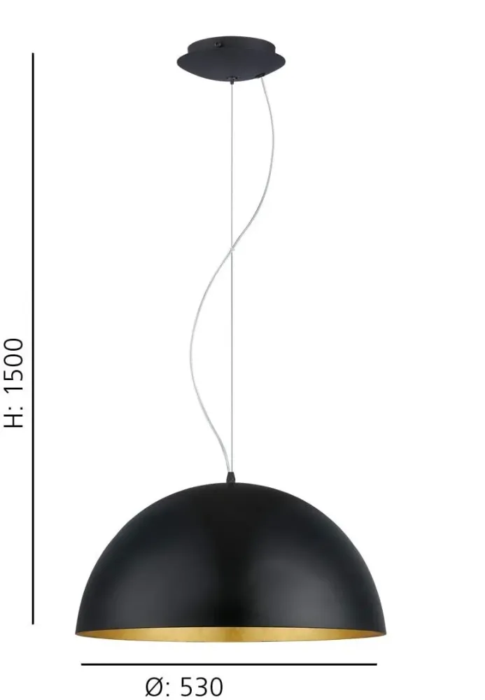 Candeeiro de Tecto Suspenso Eglo Gaetano 1 Preto Ouro Ø530mm 94936