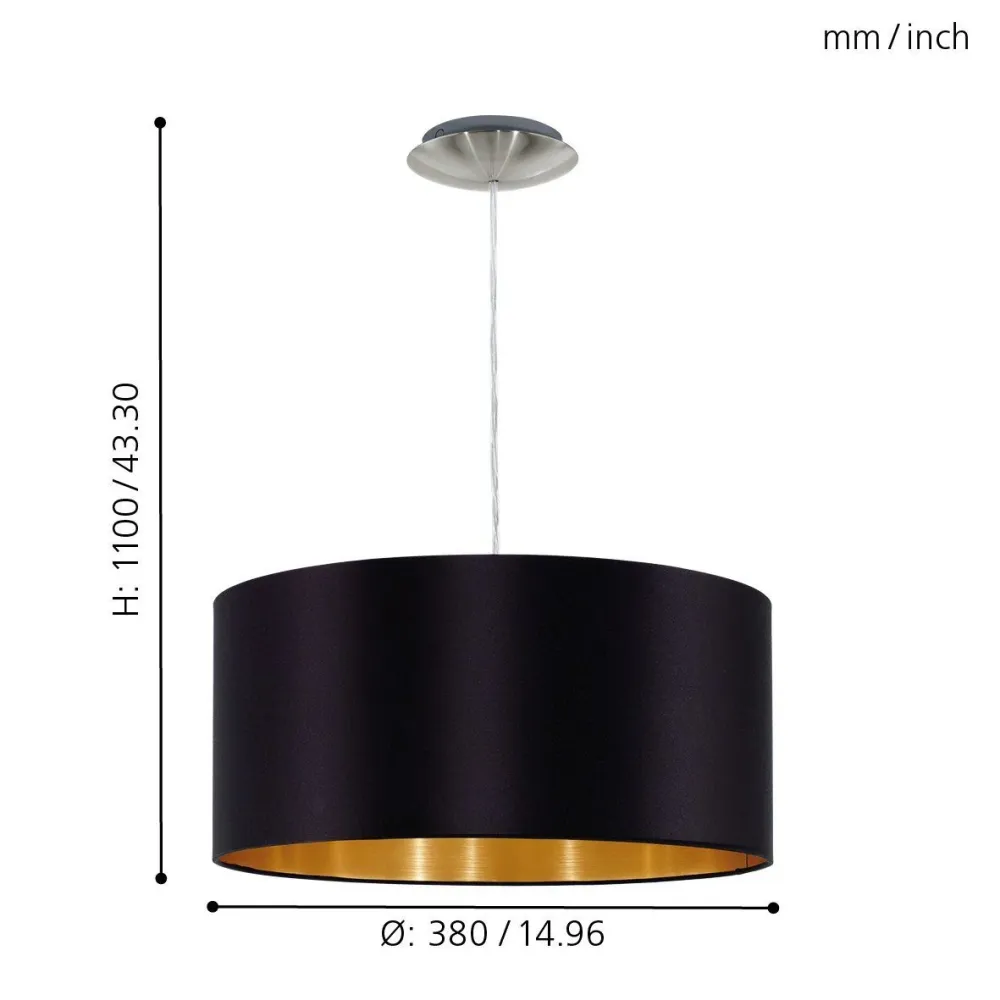 Candeeiro de Tecto Suspenso Eglo Maserlo Preto/Dourado Ø380mm 31599