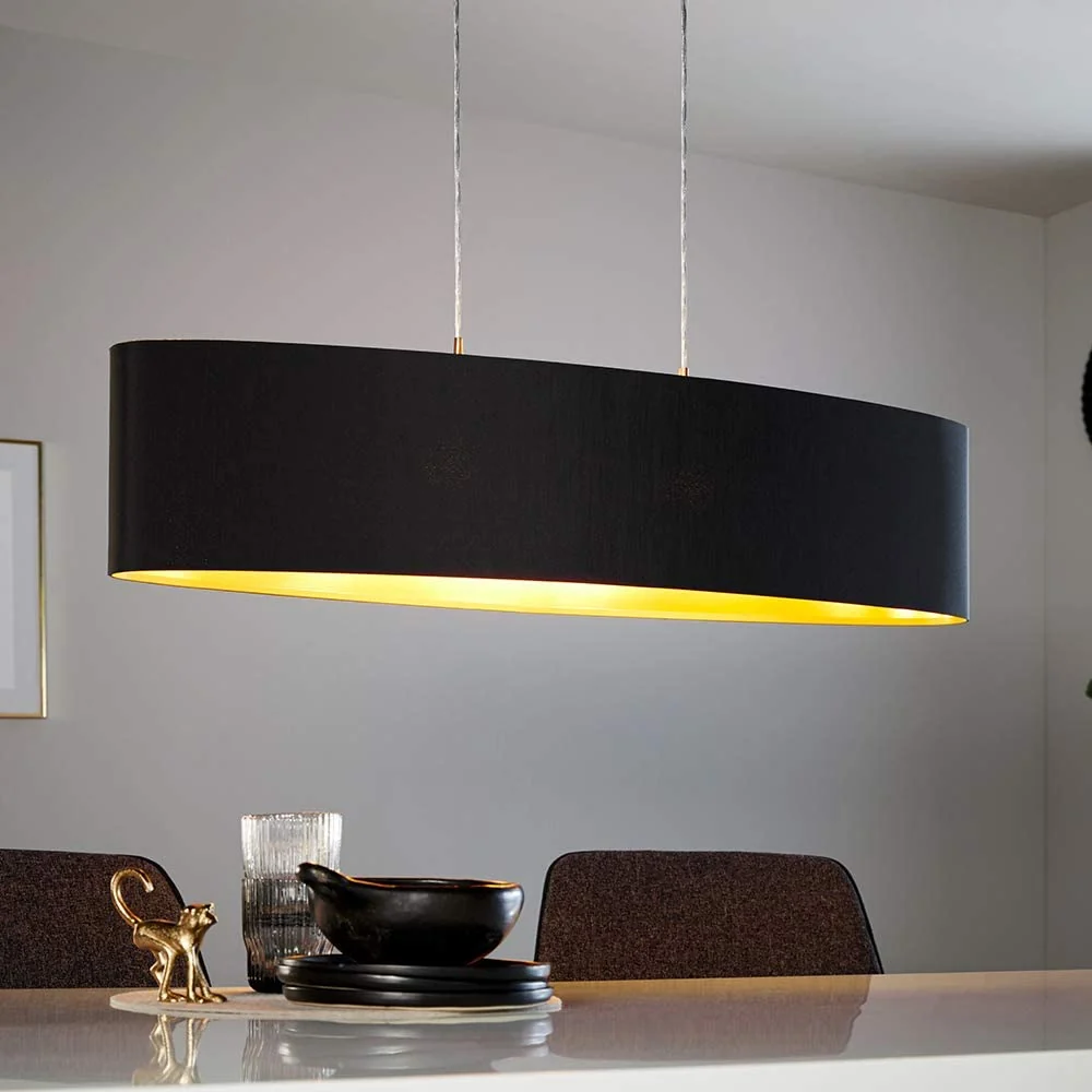 Candeeiro de Tecto Suspenso Eglo Maserlo Preto/Dourado L:1000mm 31616