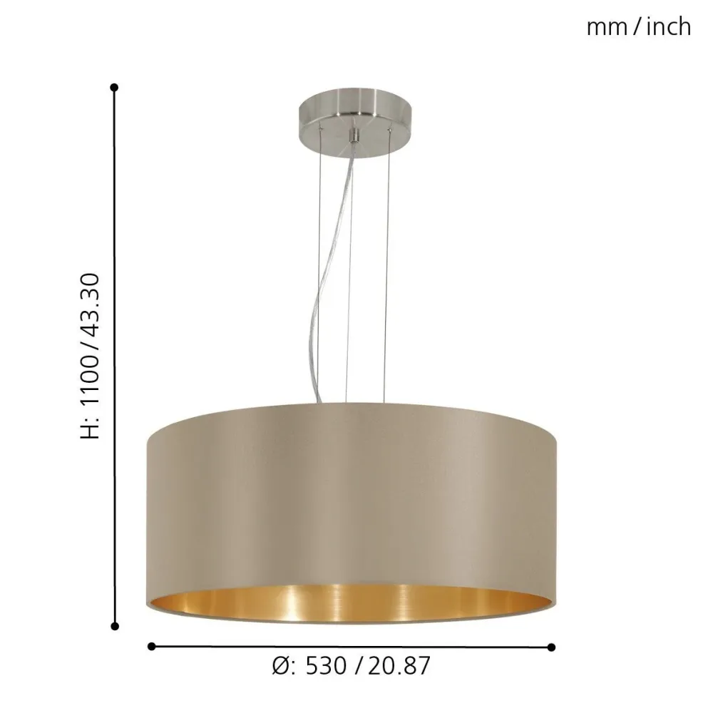 Candeeiro de Tecto Suspenso Eglo Maserlo Toupeira/Dourado Ø530mm 31607