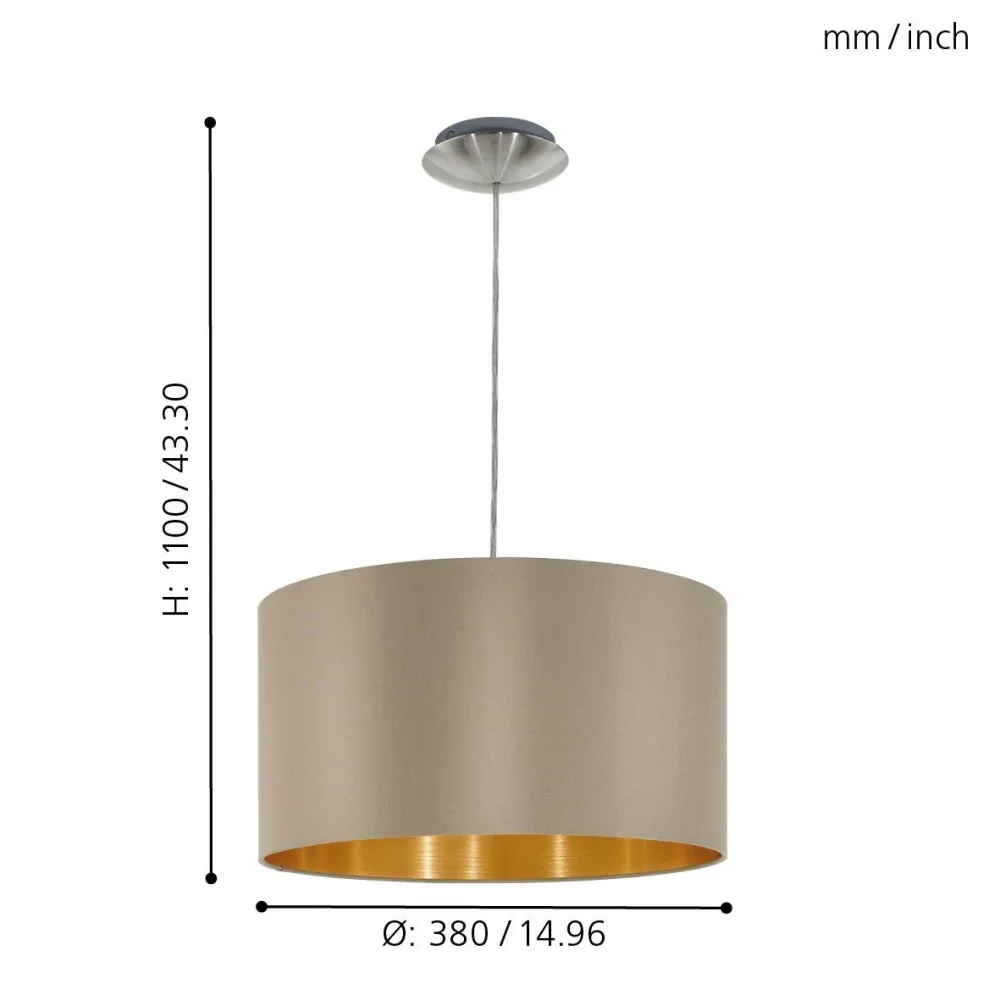 Candeeiro de Tecto Suspenso Eglo Maserlo Toupeira/Dourado Ø380mm 31602