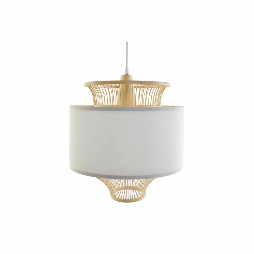 Candeeiro de teto DKD Home Decor Branco Poliéster Bambu (40 x 40 x 52 cm)