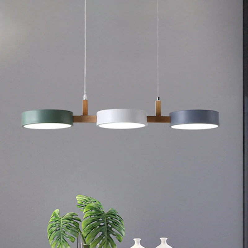 Candeeiro de Teto Moderno em Madeira com Cilindros Multicoloridos, 3 Cabeças LED