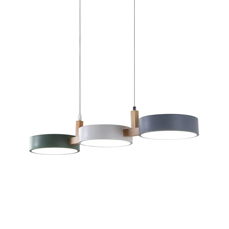 Candeeiro de Teto Moderno em Madeira com Cilindros Multicoloridos, 3 Cabeças LED