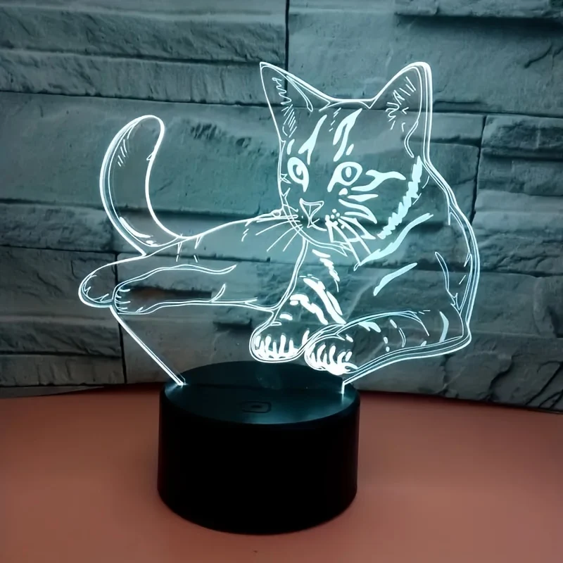 CatGlow - Candeeiro Noturno 3D Gato com 7 Cores e Controlo Tátil