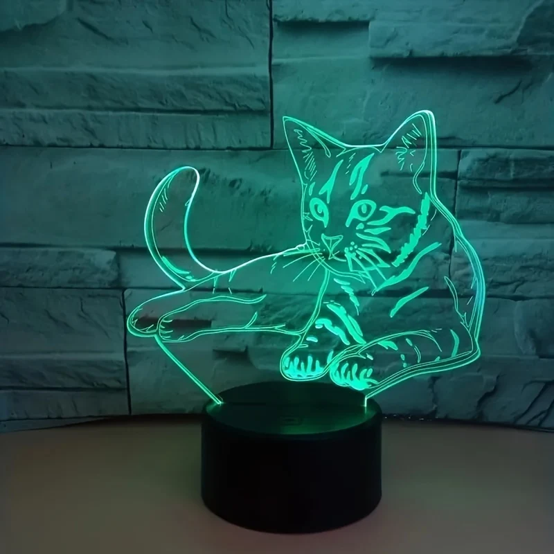 CatGlow - Candeeiro Noturno 3D Gato com 7 Cores e Controlo Tátil
