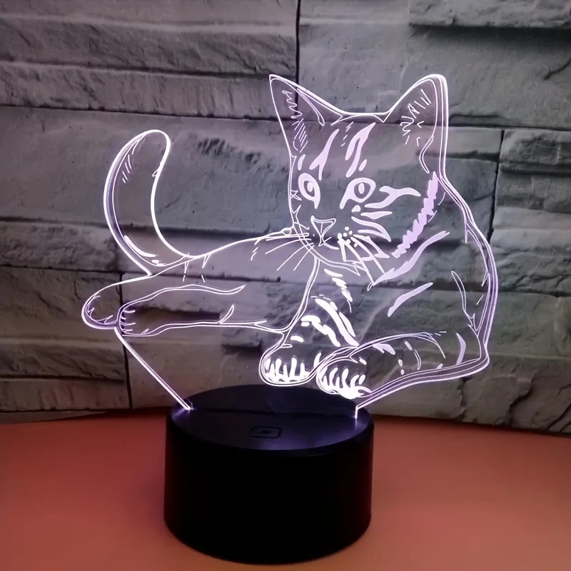 CatGlow - Candeeiro Noturno 3D Gato com 7 Cores e Controlo Tátil